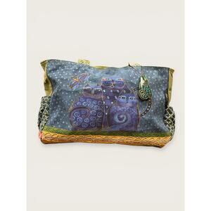 Laurel Burch Cat Tote Bag Quilted Whimsical Cats Boho Embroidered Strap